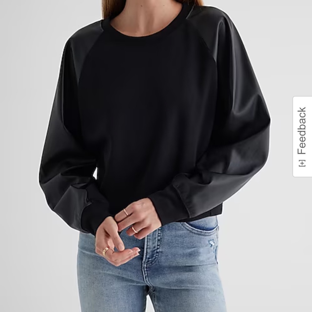 Luxe Lounge Faux Leather Sleeve Boxy Sweatshirt.